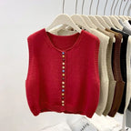 Sweater Vest Autumn Women Rainbow Single-breasted Button Soft Sweater Loose Knit Vest V-neck Knitwear Cardigan Lady Waistcoats - Matrix Studios