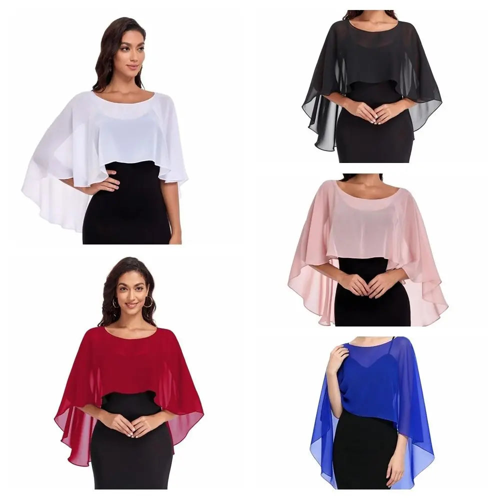 Solid Color Loose Fit Chiffon Cover Up Transparent Cloak Sheer Shawl Top Bohemian Elegant Chiffon Sunscreen Outerwear Party - Matrix Studios