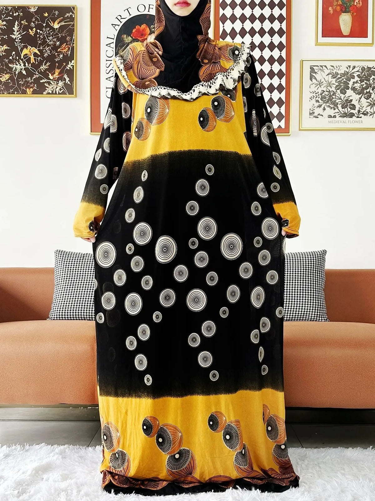 2023 Muslim Solid Cotton Abaya For Women Ramadan Prayer Garment Joint Hat Dubai Turkey Middle East Femme Robe Floral Loose Dress - Matrix-studios.com