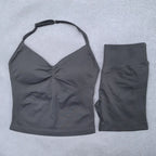 2 Pieces Yoga Set Women Backless Halter Tops High Waist Seamless Shorts Gym Suit Fitness Clothes Sportswear Workout Sets - Matrix-studios.com