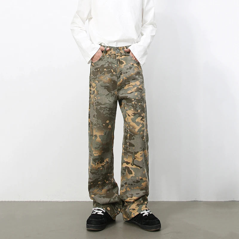 PFNW American 2025 New Tide Camouflage Jeans Men's Ins Loose Straight Wide Leg Casual Denim Pants Loose Male Trousers 12C2036 - Matrix Studios