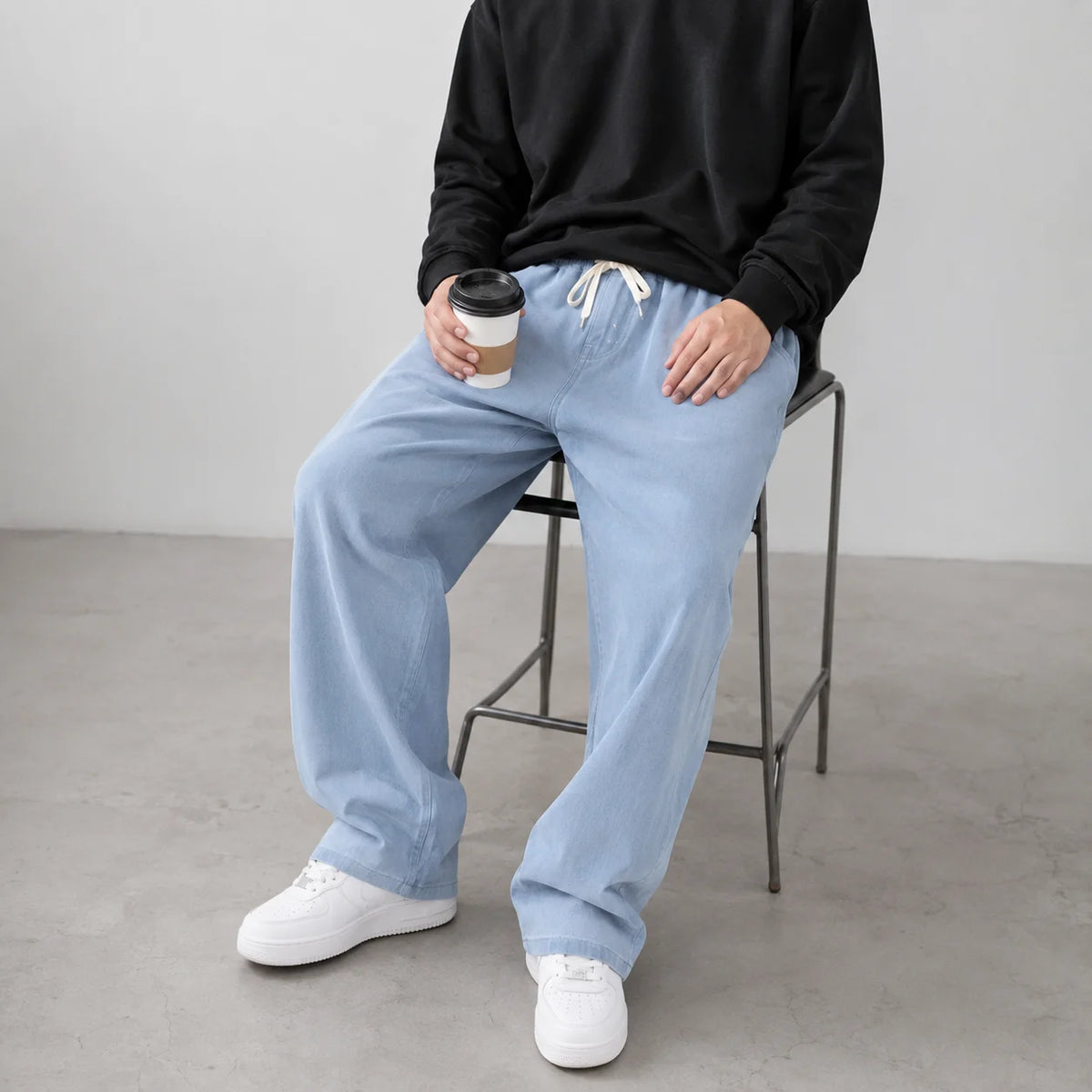 2026 New Streetwear Loose Jeans Men Korean Style Fashion Loose Straight Wide Leg Pants Men's Brand Clothing Black Light Blue - Matrix Studios