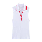 Summer New Fashion Style Ribbed Sleeveless Polo Collar T-shirt Sports Style Polo Shirt Vest Top Women's Clothing - Matrix-studios.com