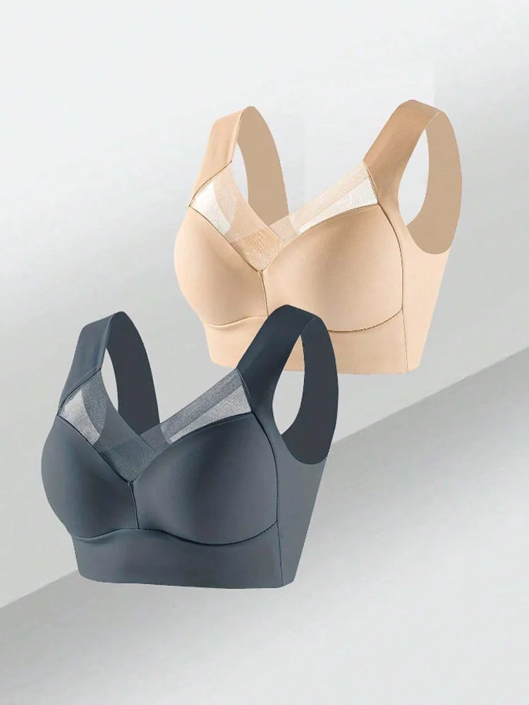 2PCS Women Lace Sport Bras Plus Size Seamless Bra Bralette Backless Lady Brassiere Vest Female Gather Shock-Proof Wireless L-3XL - Matrix Studios