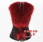 Women Leather Jacket Fur Collar Stitching Simulation Leather Oversized Raccoon Autumn Winter Solid Color Sleeveless Vest Coat - Matrix Studios