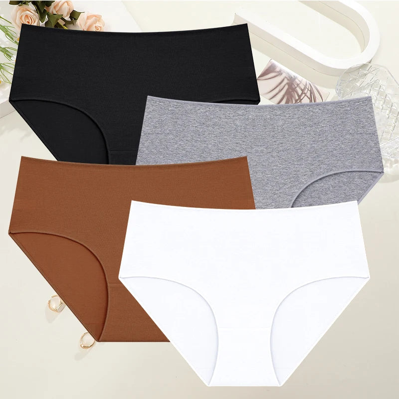 4Pcs/Set Comfort Cotton Panties Women High Waist Briefs Seamless Underwear Breathable Underpants Plus Size Panty S-2XL Intimates - Matrix Studios