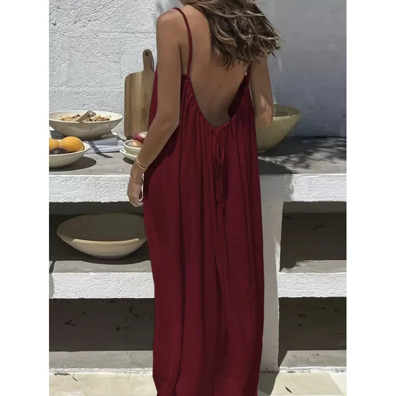 New Arrival Women's Strapless Backless Long Loose Home Dress Comfortable Sleepwear Casual Maxi Dress - Matrix-studios.com