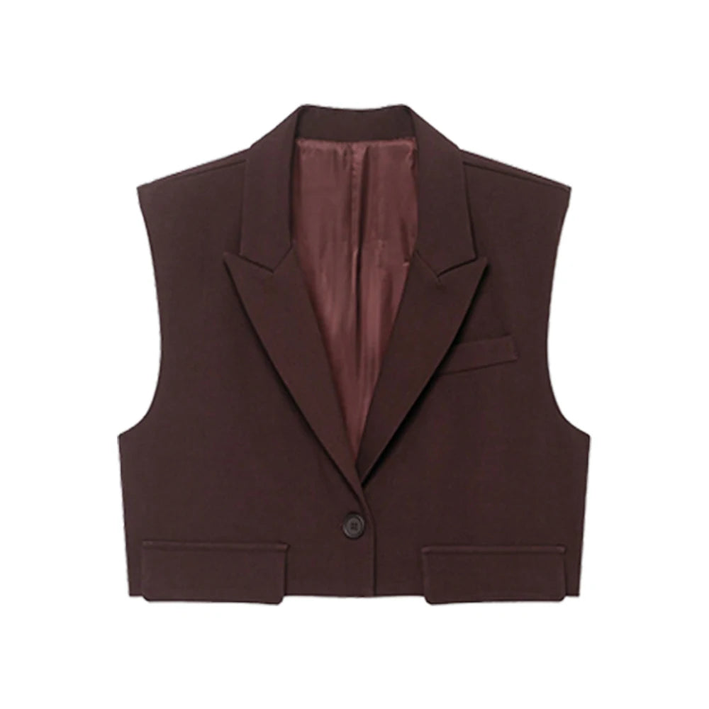 Women's Chic Vest Tops Fashion Cropped Waistcoat Sleeveless Lapel Collar Female Outerwear - Matrix Studios