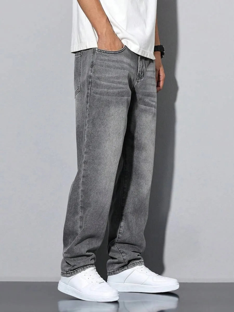 Men's straight skinny grey jeans, straight and simple design, suitable for daily wear in all seasons - Matrix Studios