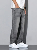 Men's straight skinny grey jeans, straight and simple design, suitable for daily wear in all seasons - Matrix Studios