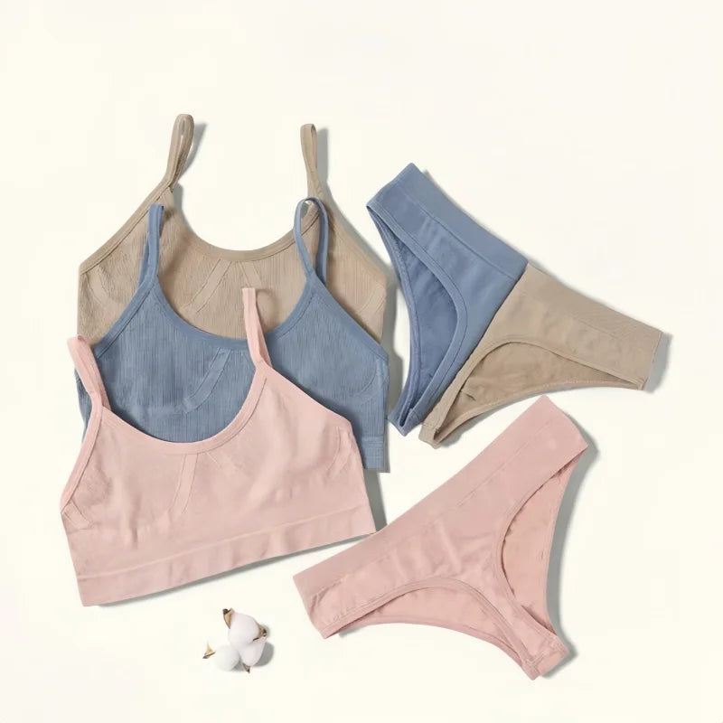 Women Seamless Bra And Panties Set U-Back Bralette Top Comfort Breathable Briefs Ribbed Sexy Lingerie Sports Underwear Set - Matrix-studios.com