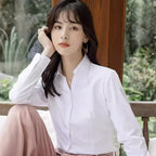 Professional White Shirt Women Office Lady Slim Fit Formal Blouse Woman Daily Commuter Simple Versatile Square Collar Base Shirt - Matrix-studios.com