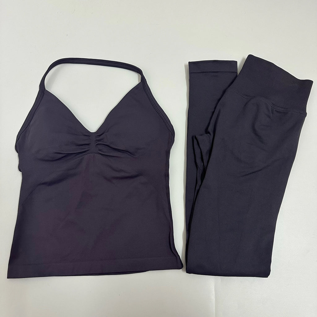 2 Pieces Set Yoga Leggings Set Women Backless Tank Tops High Waist Scrunch Gym Suit Fitness Clothes Outfit Yoga Set - Matrix-studios.com