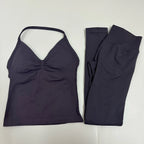 2 Pieces Set Yoga Leggings Set Women Backless Tank Tops High Waist Scrunch Gym Suit Fitness Clothes Outfit Yoga Set - Matrix-studios.com