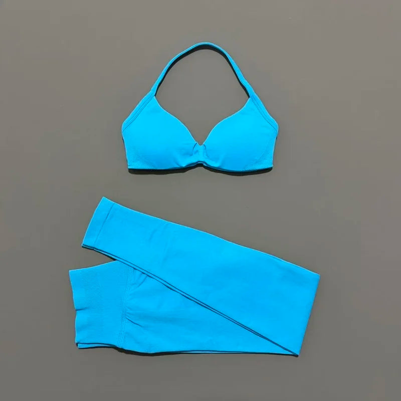 2Pcs HISTELLO Seamless Yoga Sports Set for Women Resistant Backless Bra Pilates Fitness Workout Running Leggings Gym Suit - Matrix-studios.com