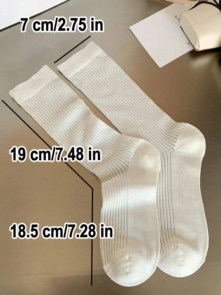 4/8 Pairs Women Solid Color Striped calf Socks Fashion Korean Version Simple Spring Summer Breathable Comfortable Stacking Socks - Matrix Studios