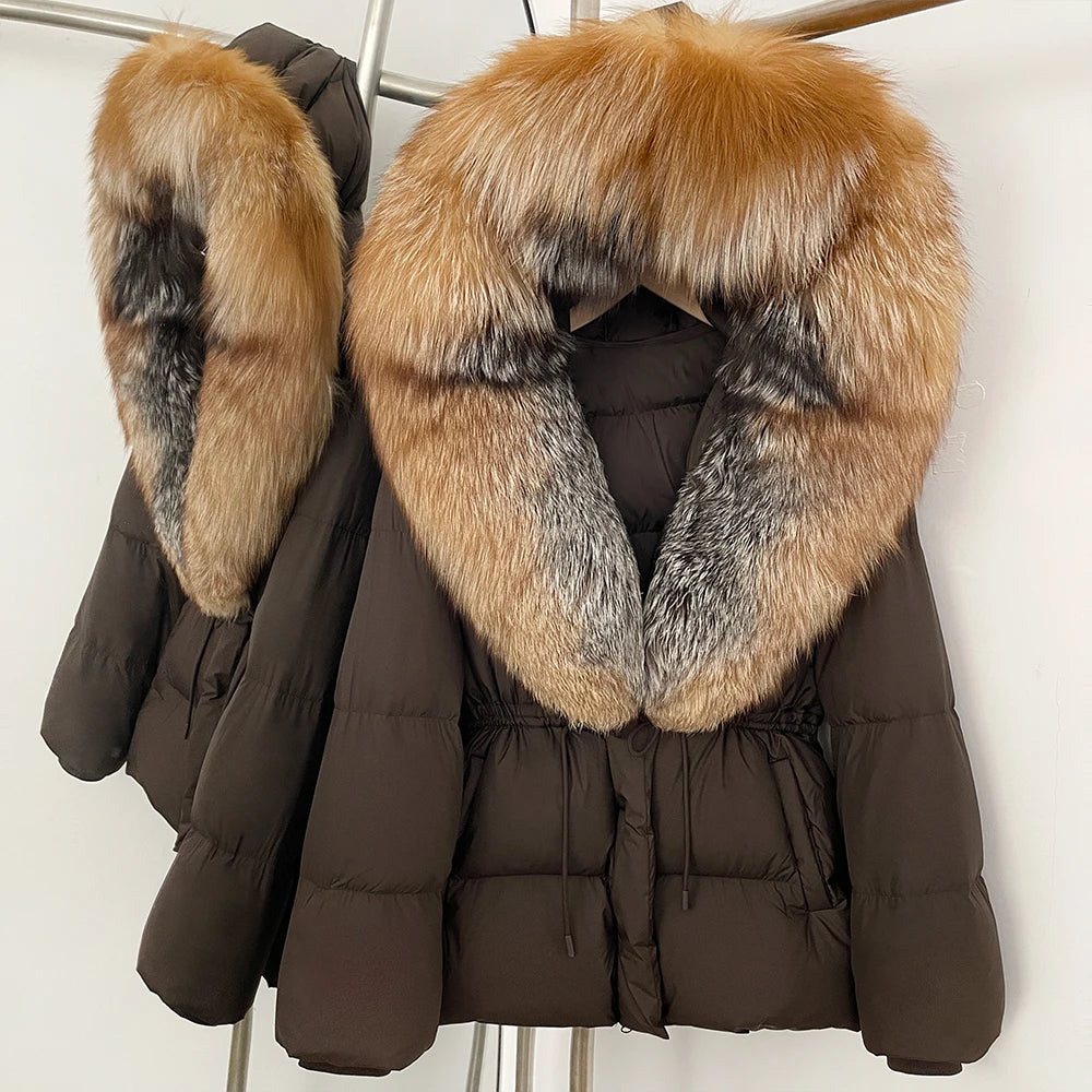 Reality Fur Jacket Real Fur Collar Duck Down Coat Female Winter Hooded Warm Fox Fur Coat Women Natural Raccoon Fur Puffer Jacket - Matrix Studios