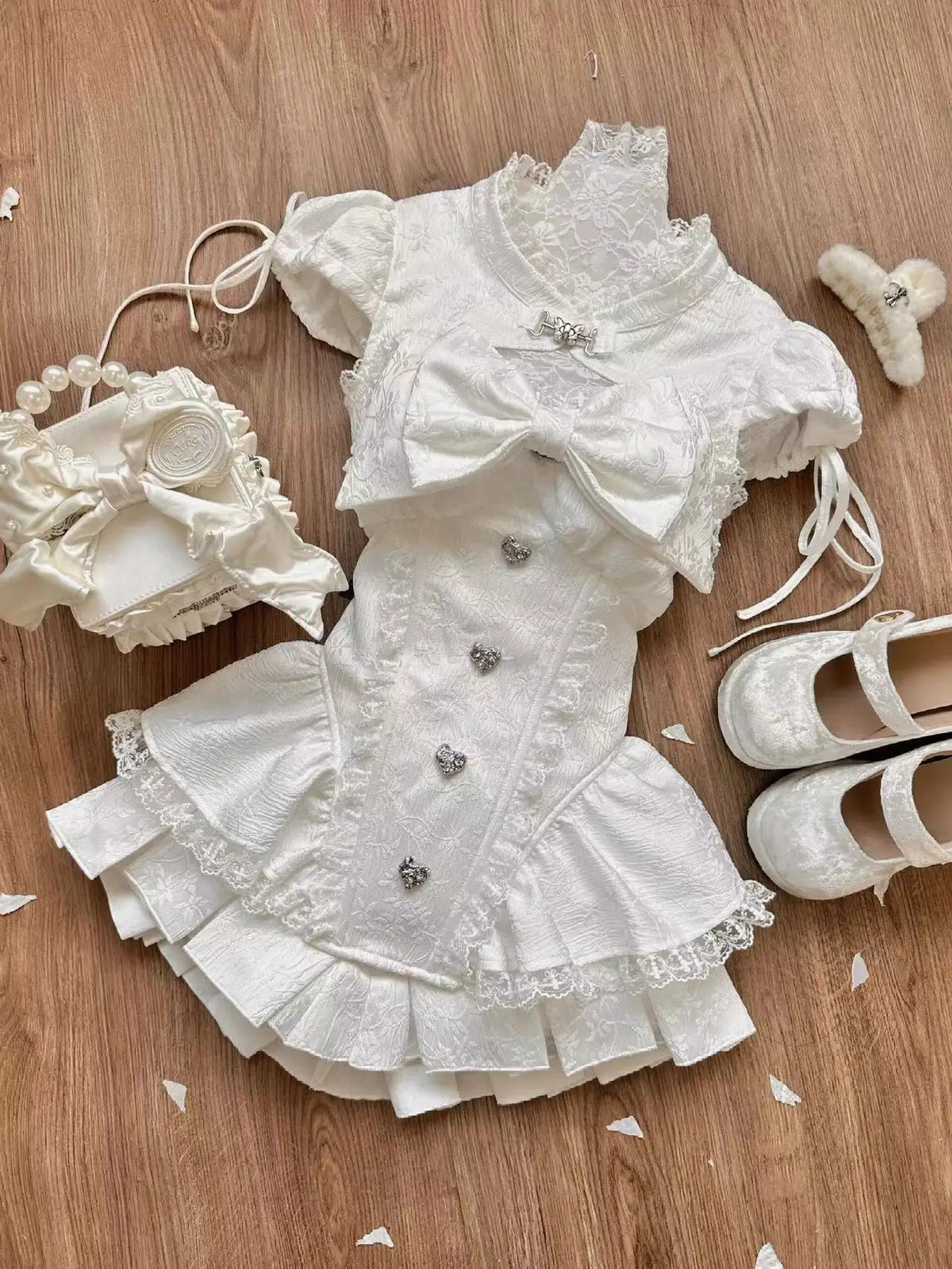 Spring Y2K Princess Outfits Women 2 Piece Sets Sweet Kawaii Bow Tops + Lace Pleated Skirt Female Retro Chic Preppy Style Clothes - Matrix-studios.com
