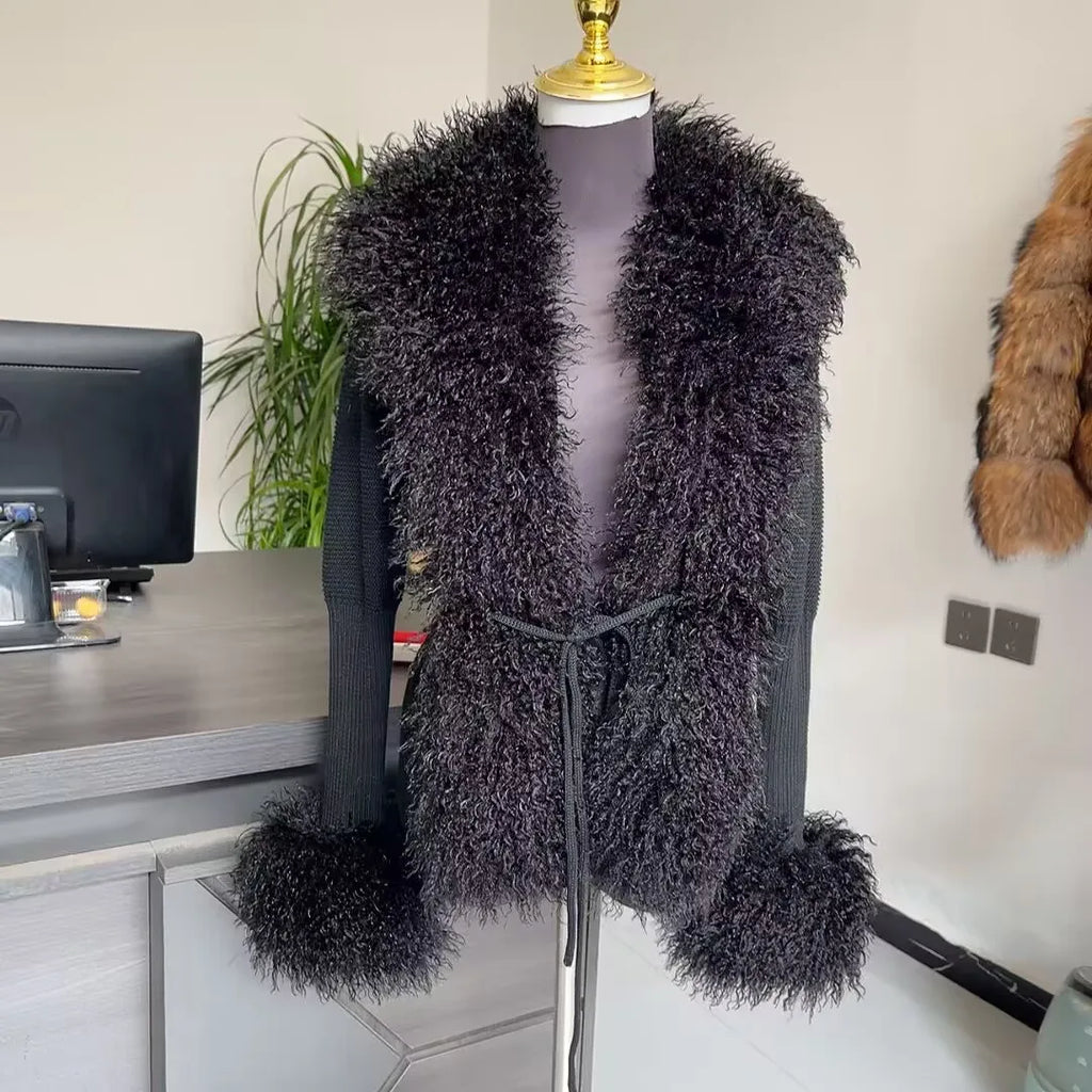 Women Knit Faux Fur Cardigan Spring Autumn Elegant Ladies Fashion Faux Fur Coat Knitted Sweater with Fake Fox Fur Collar - Matrix Studios