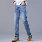 Spring Men's Light Blue Slim Jeans Stylish Casual Stretch Fabric Denim Pants Classic Trousers Smoke Gray - Matrix Studios
