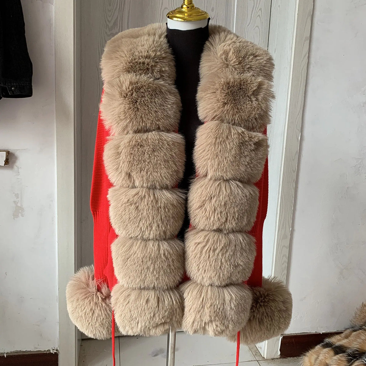 Women Knit Faux Fur Cardigan Spring Autumn Elegant Ladies Fashion Faux Fur Coat Knitted Sweater with Fake Fox Fur Collar - Matrix Studios