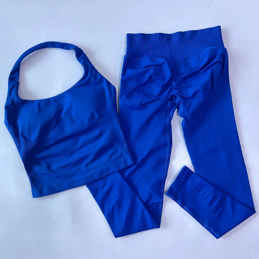 1-2pcs Gym Set Women Backless Tank Tops High Waist Scrunch Seamless Shorts High Waist Yoga Leggings Workout Sets Gym Suit - Matrix-studios.com