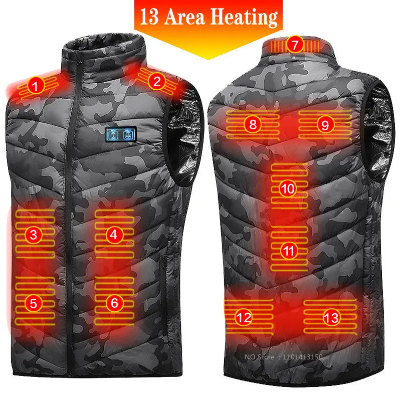 13 PCS Heated vest Jacket Fashion Men Women Coat Intelligent USB Electric Heating Thermal Warm Clothes Winter Heated Vest 열선조끼 - Matrix Studios