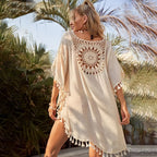 Fashion Knitted Sunflower Beach Cover Up Large Size Hollow Out Bathing Suit Fringe Tunic Beachwear Women - Matrix Studios