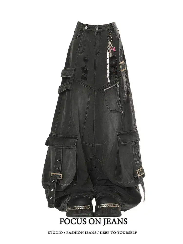 Black Jeans Women American Style Y2K 90S Vintage High Waisted Jean Straight Trouser Streetwear Casual Loose Wide Leg Denim Pants - Matrix-studios.com