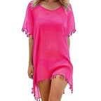 Fashion V Neck Summer Sunscreen Smock Loose Casual Beachwear Shirt Bathing Suit Plus Size Swimsuit Cover Up Dress for Women - Matrix Studios