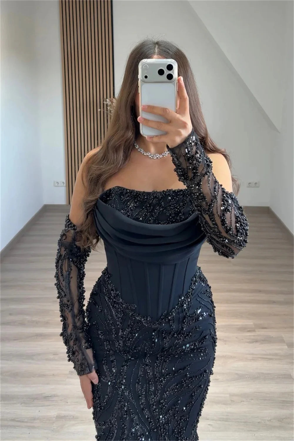 Contessa Custom Black Shiny Sequin Beaded robe de soirée femme Strapless Backless Corset Prom Dress Mermaid Formal event dress - Matrix-studios.com