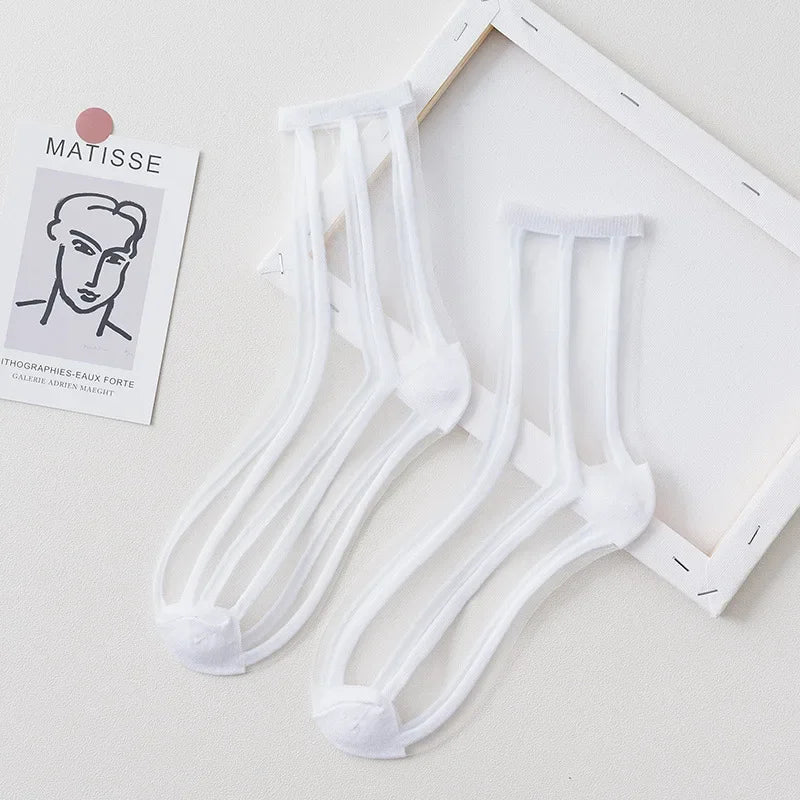 Summer Lace Mesh Transparent Women Socks Ultra-thin Breathable Women Girls Short Socks Harajuku Vintage Streetwear Crew Socks - Matrix Studios