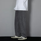 Korean Solid Colors Men's Casual Long Jeans Classic Man Four Seasons Straight Denim Wide-leg Pants Light Blue Grey Black 3XL - Matrix Studios