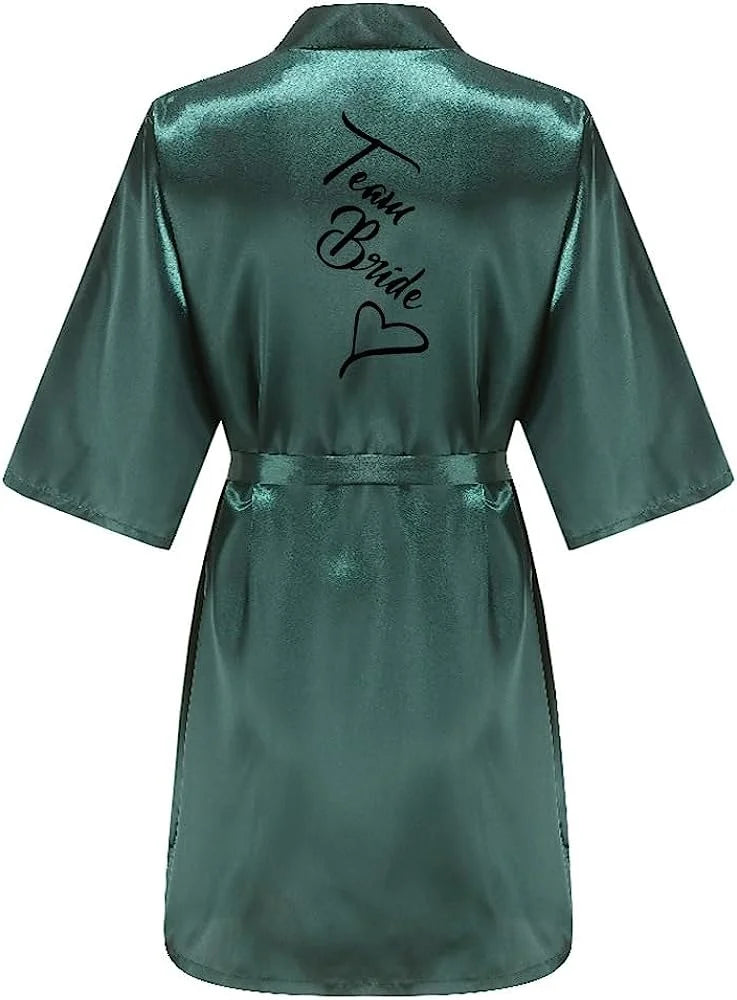 Women Silk Satin Short Night Printing Robe Kimono Robe Fashion Bath Robe Sexy Bathrobe Femme Wedding Bride Bridesmaid M024
