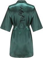 Women Silk Satin Short Night Printing Robe Kimono Robe Fashion Bath Robe Sexy Bathrobe Femme Wedding Bride Bridesmaid M024