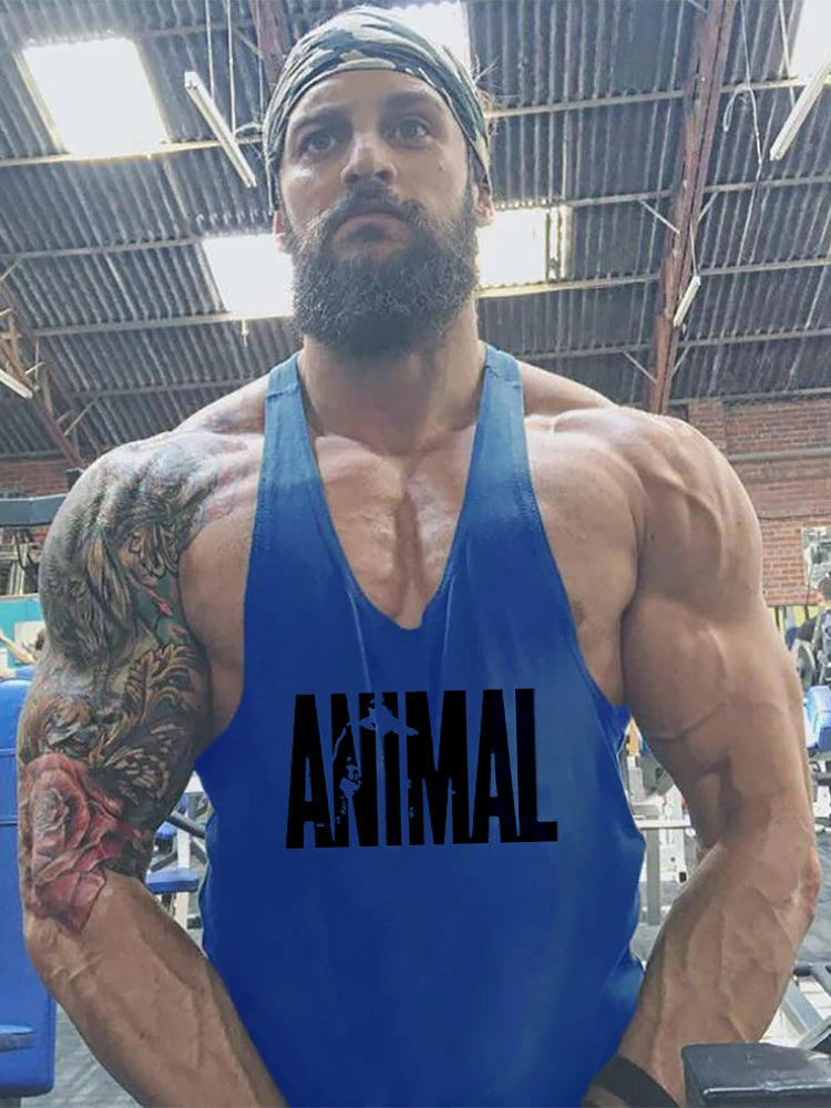 ANIMAL Letter Printed Gym Clothing Mens Bodybuilding Fitness Tank Top Cotton Raceback Stringer Singlets Workout Sleeveless Shirt - Matrix Studios
