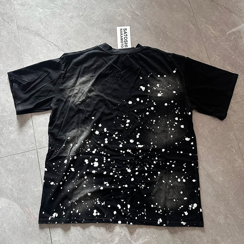 Satoshi Nakamoto T-shirt Splash-ink Letter Print Short-sleeved Vintage Oversized Men's T Shirt Shorts Summer Trend Clothing - Matrix-studios.com