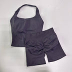 No Logo 2 Pieces Gym Set Women Backless Halter Tops High Waist Seamless Shorts Gym Suit Fitness Clothes Sportswear Workout Sets - Matrix-studios.com
