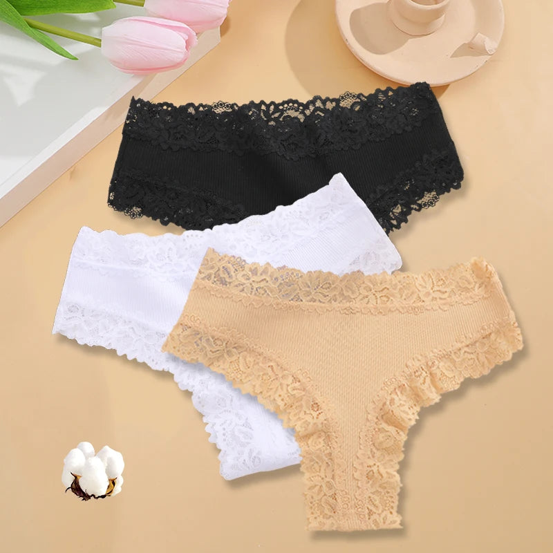 3PCS/Set Women Sexy Lace Panties Cotton Seamless Brazilian Panties Female Sexy Low Rise Soft Underwear G-String Lingerie S-XL - Matrix Studios
