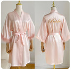 White Bride Wedding Robe with Feathers Women Satin Peignoir Sexy Bridesmids Kimono Gowns Short Bathrobe Bridal Intimate Lingerie - Matrix-studios.com