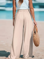 Women's Casual Wide Leg Pants - All Season Comfort Pockets Elastic Waist Loose Fit Solid Color Pants Suitable for Outdoor and Le - Matrix-studios.com