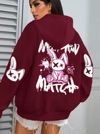 Mix And Match Cartoon Rabbit Prints Women Hoodie Pocket Streetwear Harajuku Loose Hoody All-Match Fleece Female Clothing - Matrix Studios