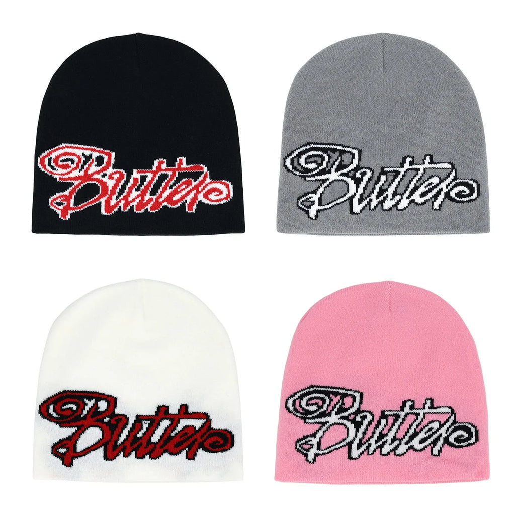 Y2K Letter Butter Knit Hats Skullies Beanies Autumn Winter Warm Hat Men Women Hip Hop Quality Skiing Cap Cycling Windproof New