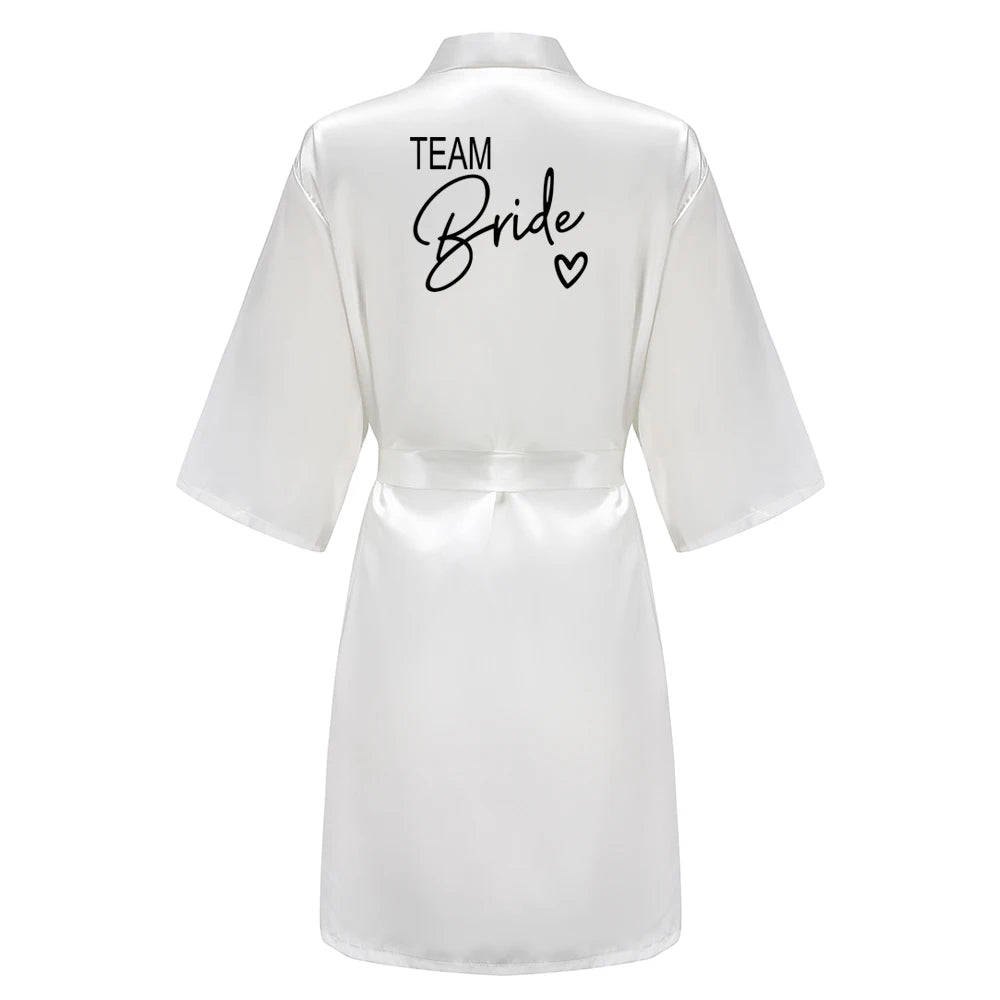 Wedding Party Team Bride Robe With Black Letters Kimono Satin Pajamas Bridesmaid Bathrobe SP003 - Matrix-studios.com
