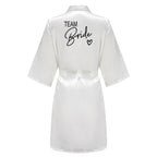 Wedding Party Team Bride Robe With Black Letters Kimono Satin Pajamas Bridesmaid Bathrobe SP003 - Matrix-studios.com
