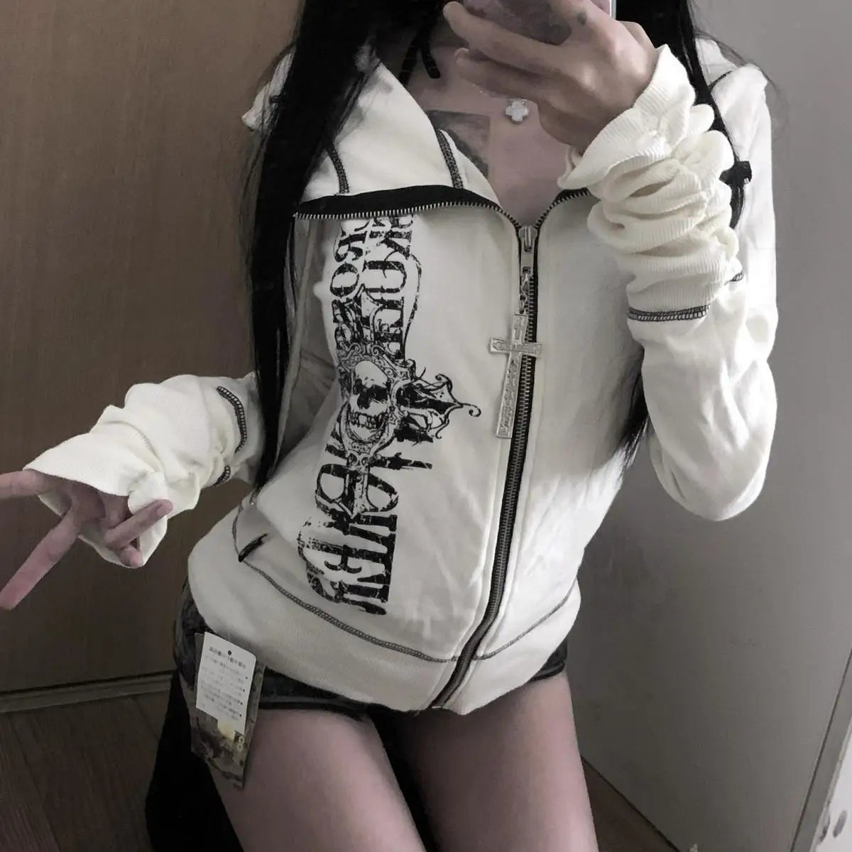 Harajuku Y2k Gothic Hooded Coat Women 2025 Autumn New Casual All-match Jackets Subcultural Japanese Black Tops Mujer Sweatshirt - Matrix Studios