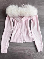 Millennial Y2K Vintage Spice Girl Slim Waist Pink Zipper Hooded Hoodie Jacket Female Autumn/Winter Design Sense Woolly Hat - Matrix Studios