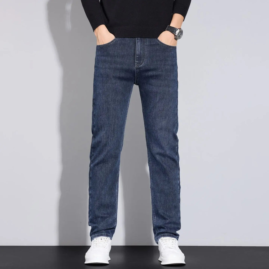 2025 men's fashion business jeans classic style casual elastic slim fit jeans men's denim pants black blue - Matrix Studios