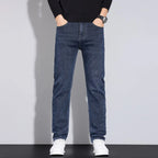 2025 men's fashion business jeans classic style casual elastic slim fit jeans men's denim pants black blue - Matrix Studios