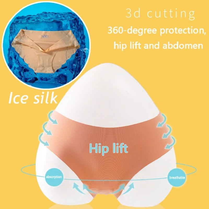 Ice Silk Seamless Panties 4PCS/Set Women's Briefs Solid Color Elastic Underwear Female Ultra Thin No Trace Wavy Side Panties - Matrix Studios